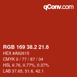 カラーコード: RGB 169 38.2 21.6 | qconv.com