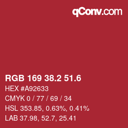 カラーコード: RGB 169 38.2 51.6 | qconv.com
