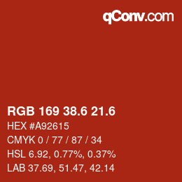 カラーコード: RGB 169 38.6 21.6 | qconv.com