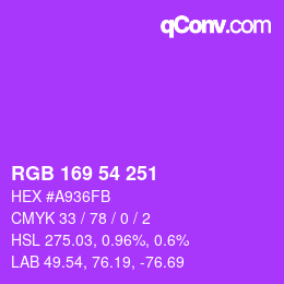 Color code: RGB 169 54 251 | qconv.com