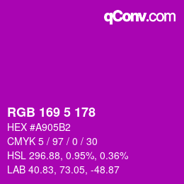 Color code: RGB 169 5 178 | qconv.com