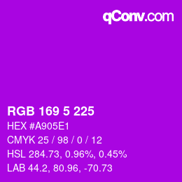 Color code: RGB 169 5 225 | qconv.com