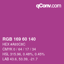 颜色代码: RGB 169 60 140 | qconv.com
