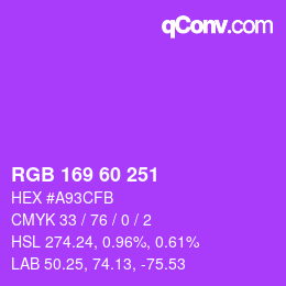 Color code: RGB 169 60 251 | qconv.com