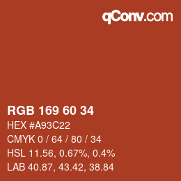 Color code: RGB 169 60 34 | qconv.com