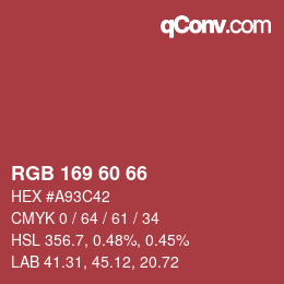 颜色代码: RGB 169 60 66 | qconv.com