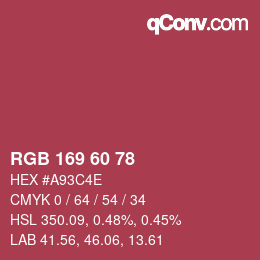 颜色代码: RGB 169 60 78 | qconv.com