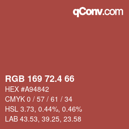 カラーコード: RGB 169 72.4 66 | qconv.com