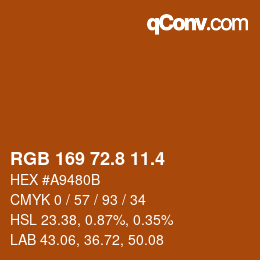 カラーコード: RGB 169 72.8 11.4 | qconv.com