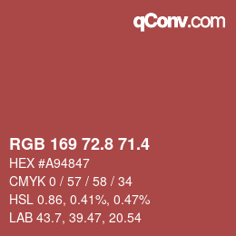 カラーコード: RGB 169 72.8 71.4 | qconv.com