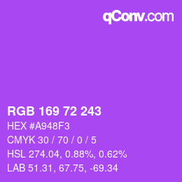 Color code: RGB 169 72 243 | qconv.com