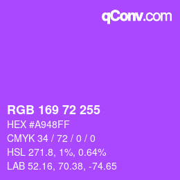 Color code: RGB 169 72 255 | qconv.com