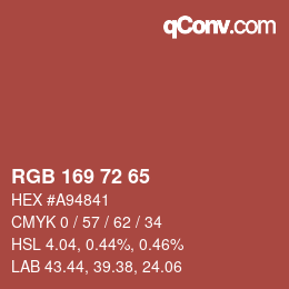 颜色代码: RGB 169 72 65 | qconv.com