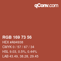 Color code: RGB 169 73 56 | qconv.com