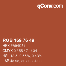 カラーコード: RGB 169 76 49 | qconv.com