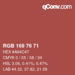 Color code: RGB 169 76 71 | qconv.com