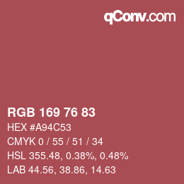 颜色代码: RGB 169 76 83 | qconv.com