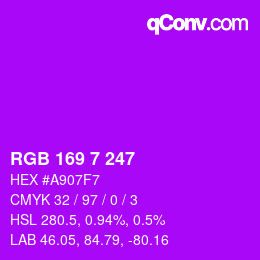 Color code: RGB 169 7 247 | qconv.com