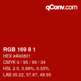 Color code: RGB 169 8 1 | qconv.com