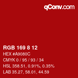 カラーコード: RGB 169 8 12 | qconv.com