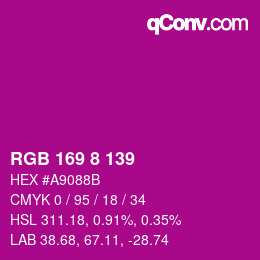 カラーコード: RGB 169 8 139 | qconv.com