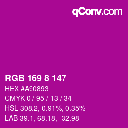 カラーコード: RGB 169 8 147 | qconv.com