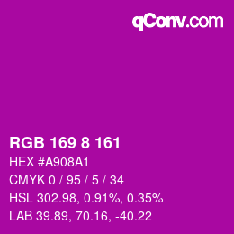Color code: RGB 169 8 161 | qconv.com