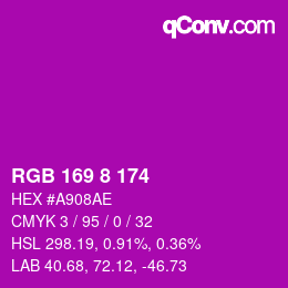 カラーコード: RGB 169 8 174 | qconv.com