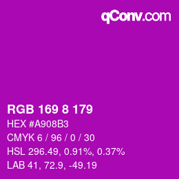 Color code: RGB 169 8 179 | qconv.com