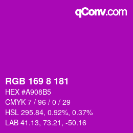 カラーコード: RGB 169 8 181 | qconv.com