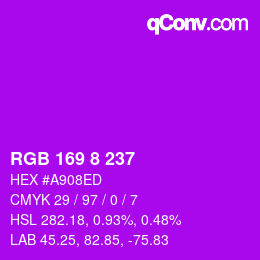 Color code: RGB 169 8 237 | qconv.com