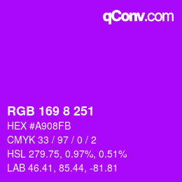 Farbcode: RGB 169 8 251 | qconv.com