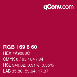 カラーコード: RGB 169 8 60 | qconv.com