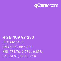 Color code: RGB 169 97 233 | qconv.com