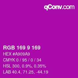 Color code: RGB 169 9 169 | qconv.com