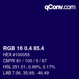 カラーコード: RGB 16 0.4 85.4 | qconv.com