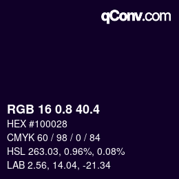 カラーコード: RGB 16 0.8 40.4 | qconv.com