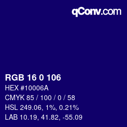 Color code: RGB 16 0 106 | qconv.com