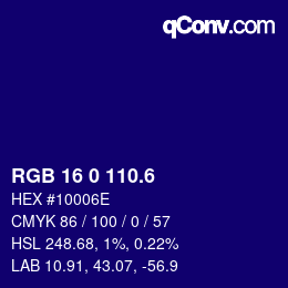 カラーコード: RGB 16 0 110.6 | qconv.com