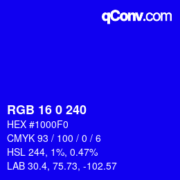 颜色代码: RGB 16 0 240 | qconv.com