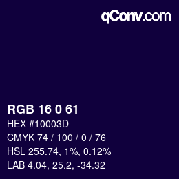 カラーコード: RGB 16 0 61 | qconv.com