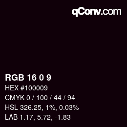 Color code: RGB 16 0 9 | qconv.com