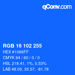 Color code: RGB 16 102 255 | qconv.com