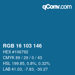 カラーコード: RGB 16 103 146 | qconv.com