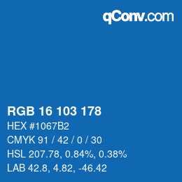 カラーコード: RGB 16 103 178 | qconv.com