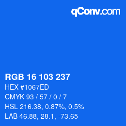 カラーコード: RGB 16 103 237 | qconv.com