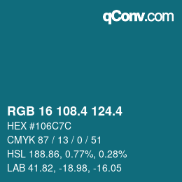 カラーコード: RGB 16 108.4 124.4 | qconv.com