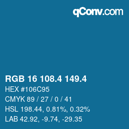 カラーコード: RGB 16 108.4 149.4 | qconv.com