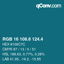 カラーコード: RGB 16 108.8 124.4 | qconv.com