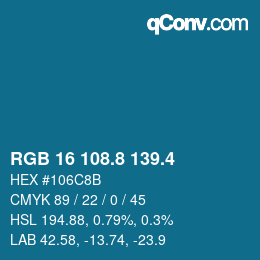 カラーコード: RGB 16 108.8 139.4 | qconv.com